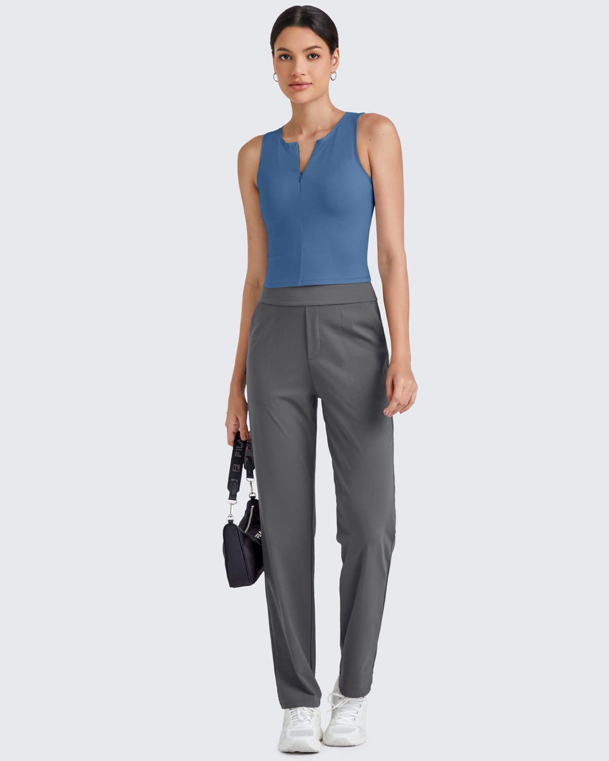 G4Free Activewear BareFeel Half Zip Cropped Workout Tank Tops