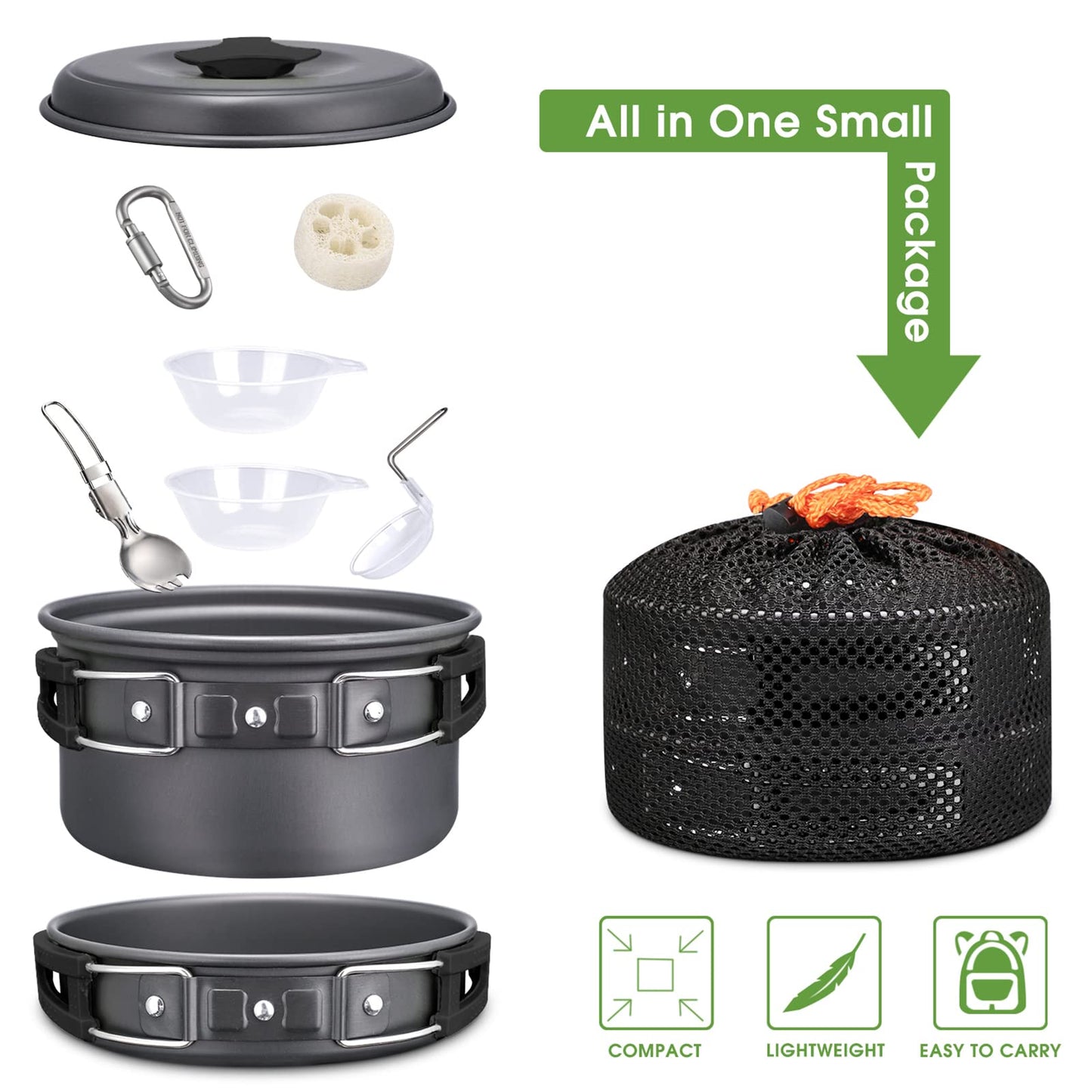 G4Free 11PCS Camping Cookware Mess Kit