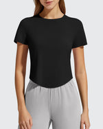 Cropped Crewneck Relaxed Fit Short Sleeve Tops