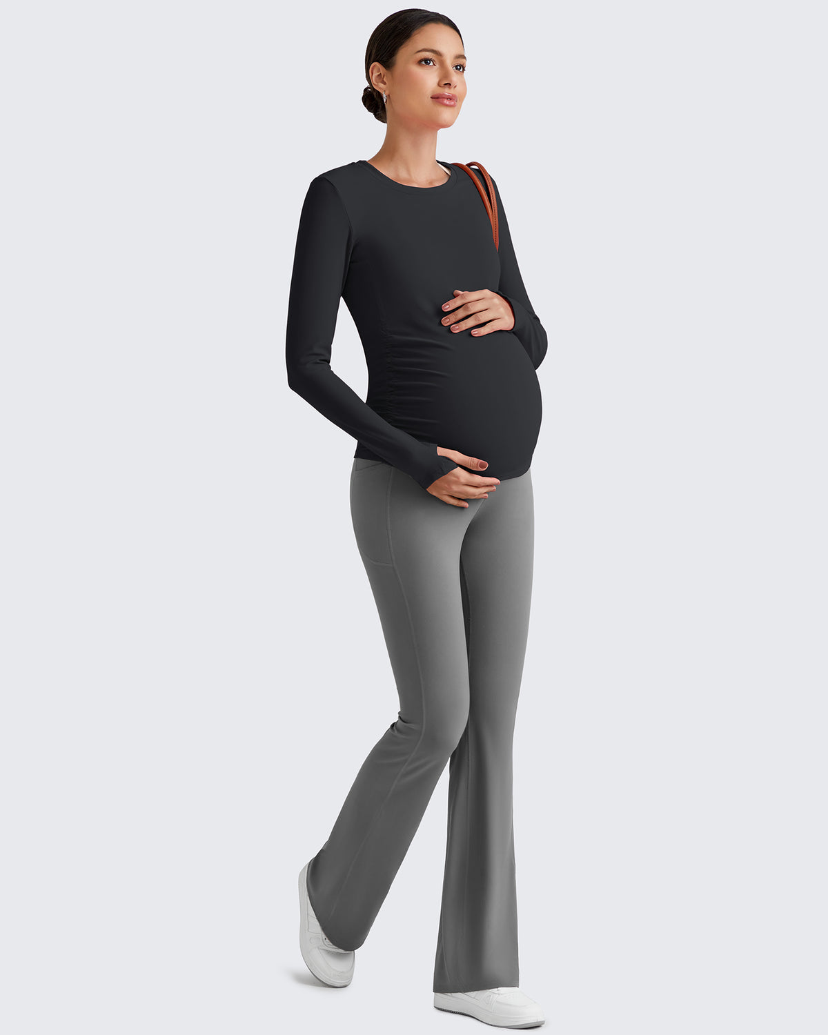 G4Free Activewear - BareFeel Crew Neck Ruches Maternity Long Sleeve -GF25BY380CA-S-GF25BY380CB-M-GF25BY380CC-L-GF25BY380CD-XL-GF25BY380CE-XXL