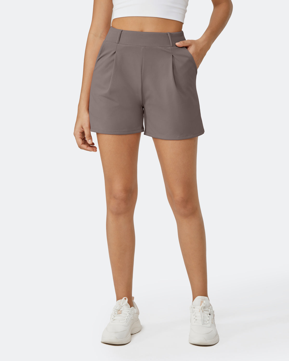 G4Free Activewear - High-Waisted Casual Suit Shorts -GF24E200AF-XS-GF24E200AA-S-GF24E200AB-M-GF24E200AC-L-GF24E200AD-XL
