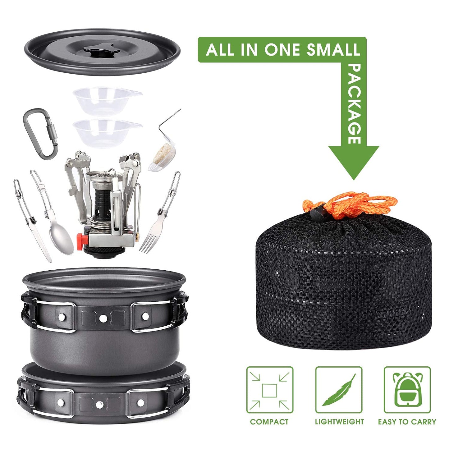 G4Free 13PCS Camping Cookware Mess Kit