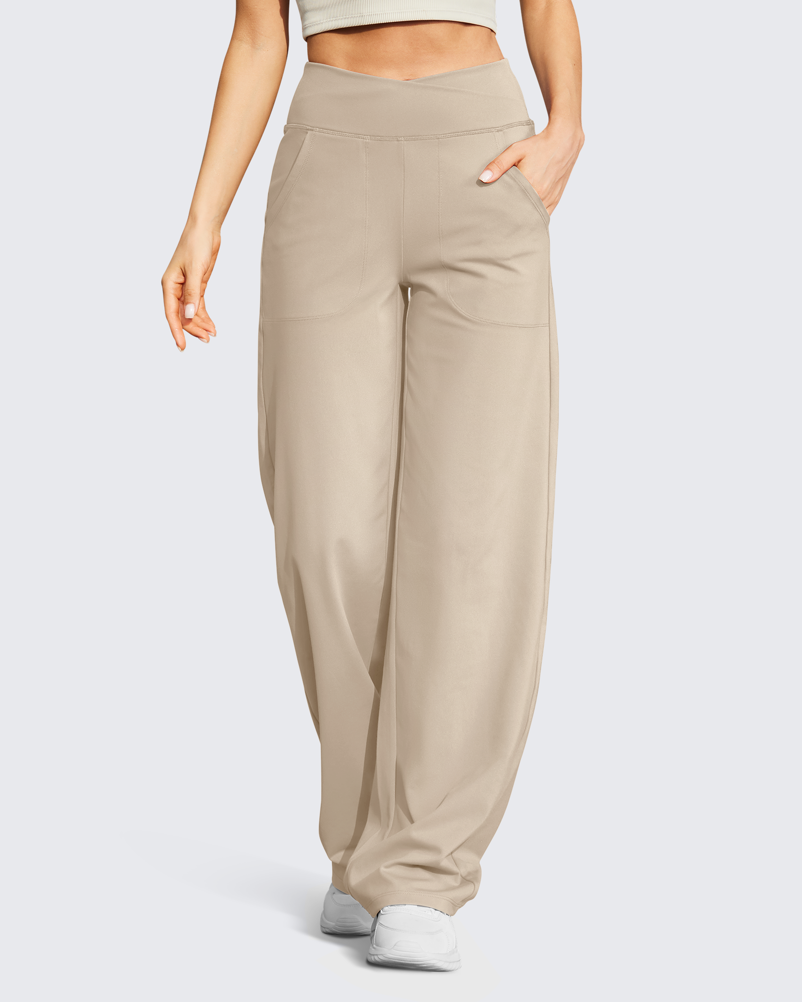 G4Free Activewear Wide Leg High-Waist Casual Pants 29 # Apricot