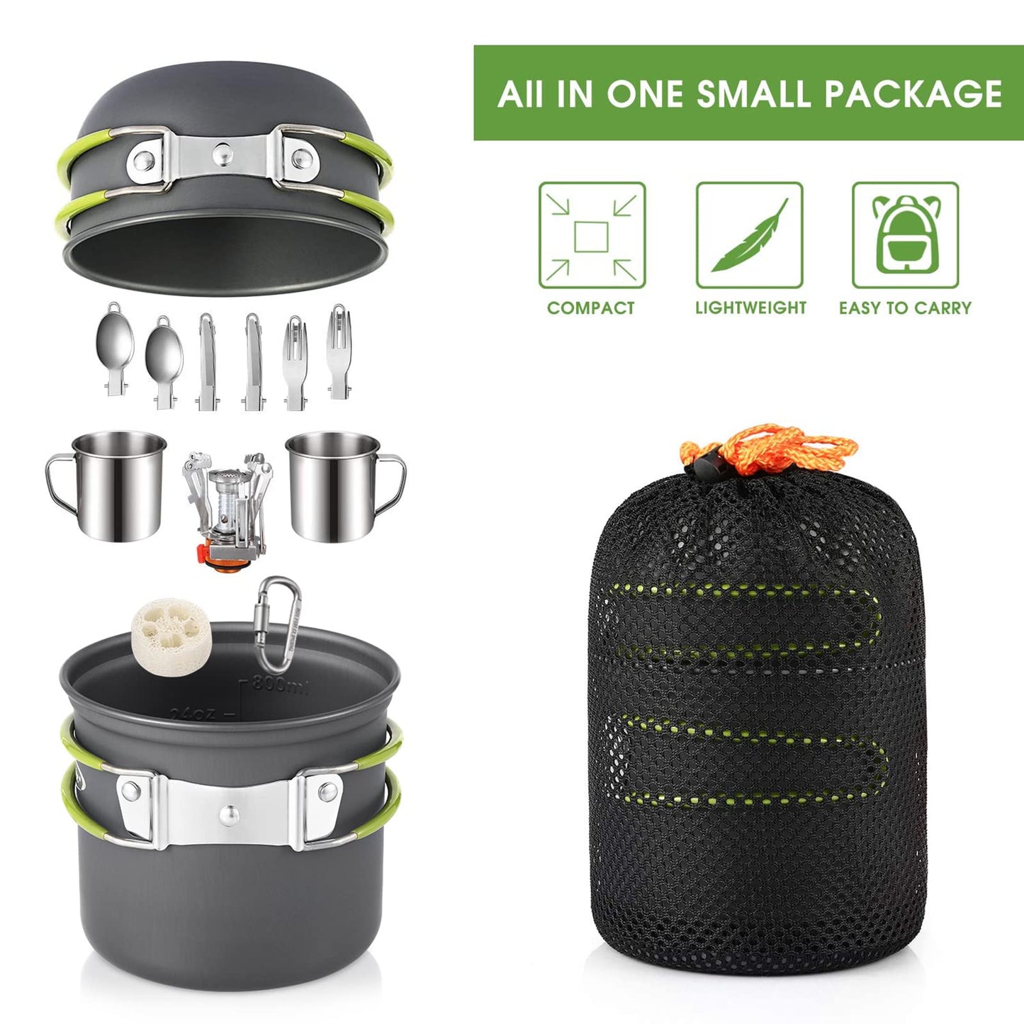 G4Free 19PCS Camping Cookware Mess Kit