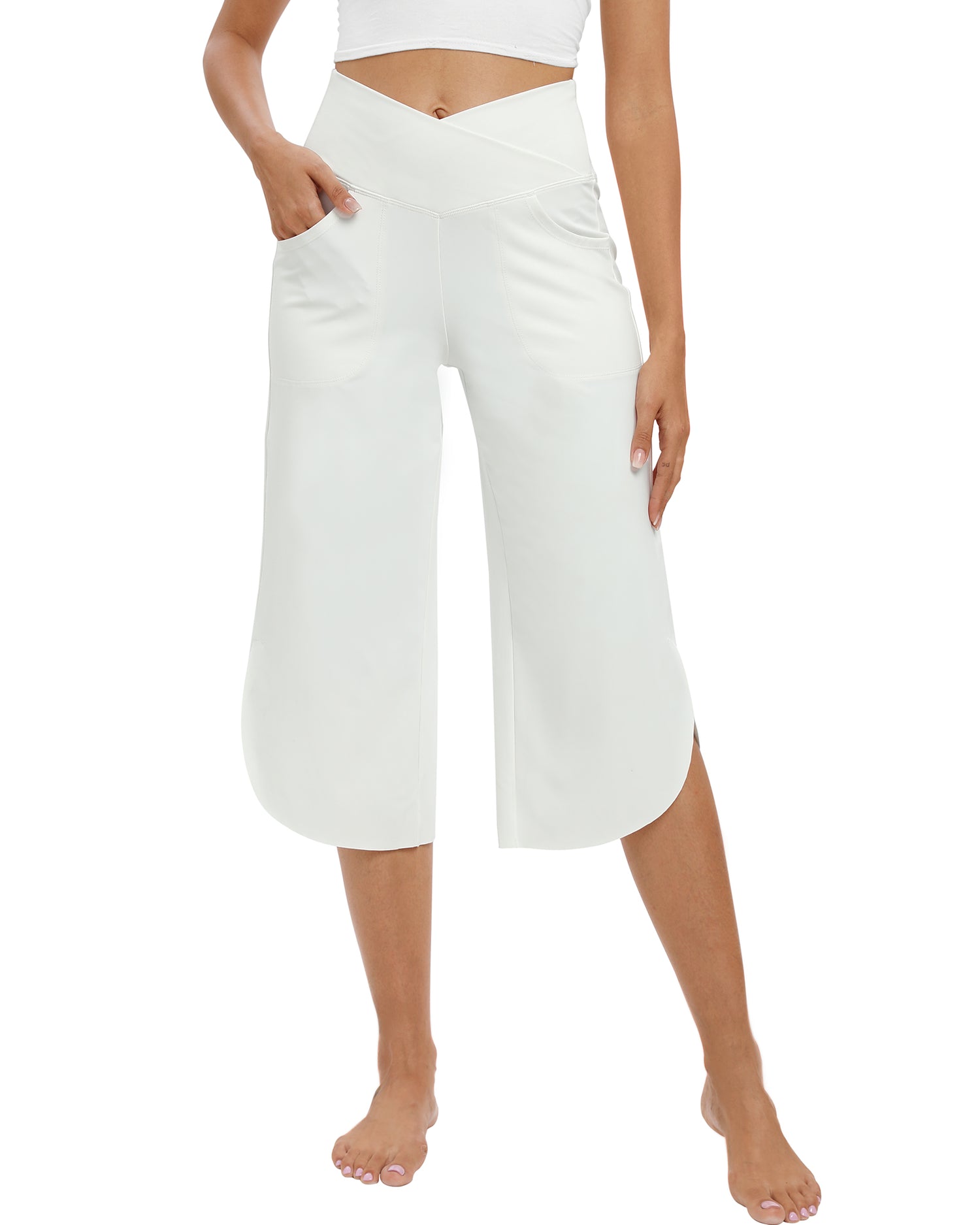 G4Free Activewear - Wide Leg High-Waisted Crossover Capri Work Pants 21 -GF22J111AF-XS-GF22J111AA-S-GF22J111AB-M-GF22J111AC-L-GF22J111AD-XL
