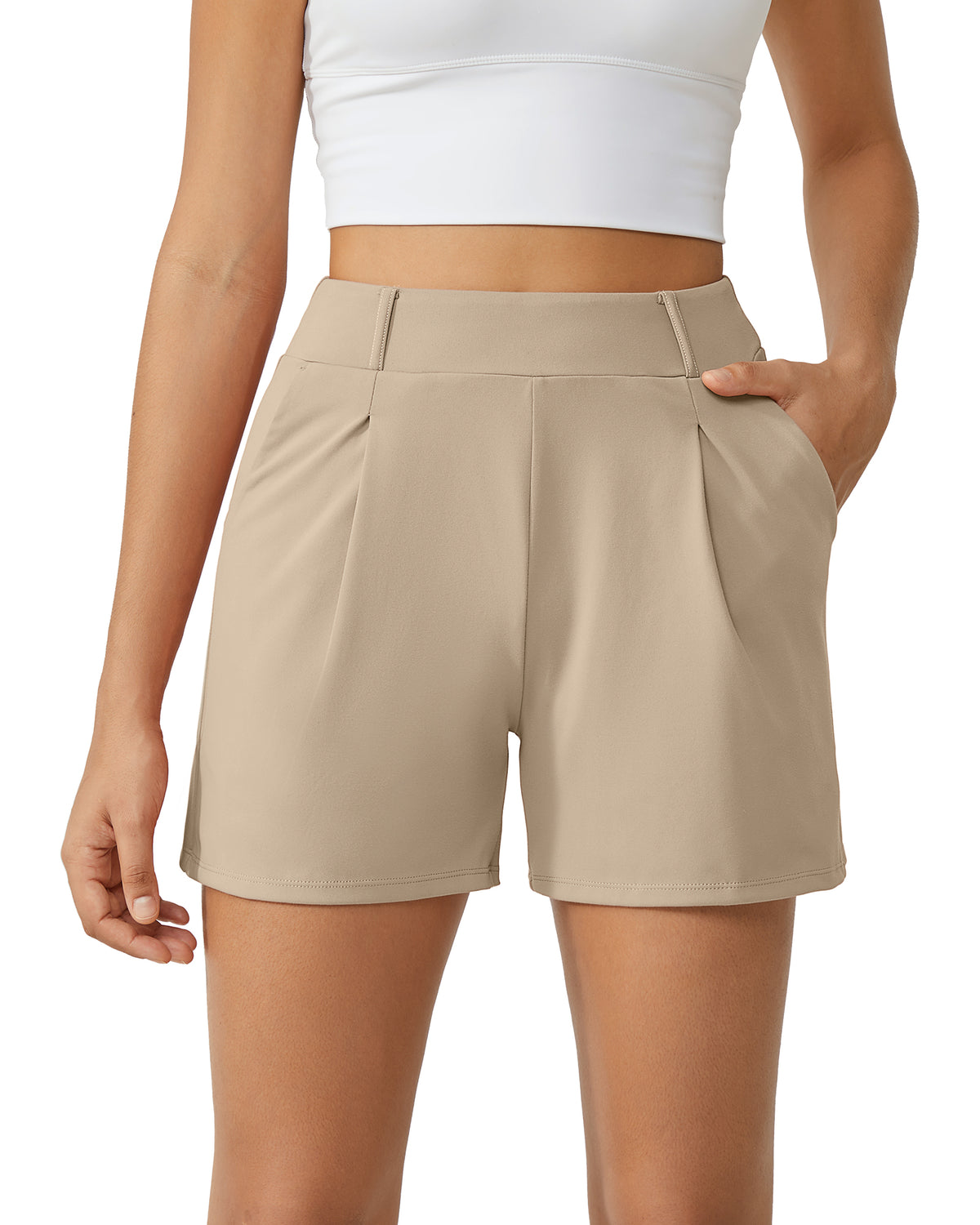 G4Free Activewear - High-Waisted Casual Suit Shorts -GF24E200AF-XS-GF24E200AA-S-GF24E200AB-M-GF24E200AC-L-GF24E200AD-XL