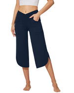 G4Free Activewear - Wide Leg High-Waisted Crossover Capri Work Pants 21 -GF22J111AF-XS-GF22J111AA-S-GF22J111AB-M-GF22J111AC-L-GF22J111AD-XL