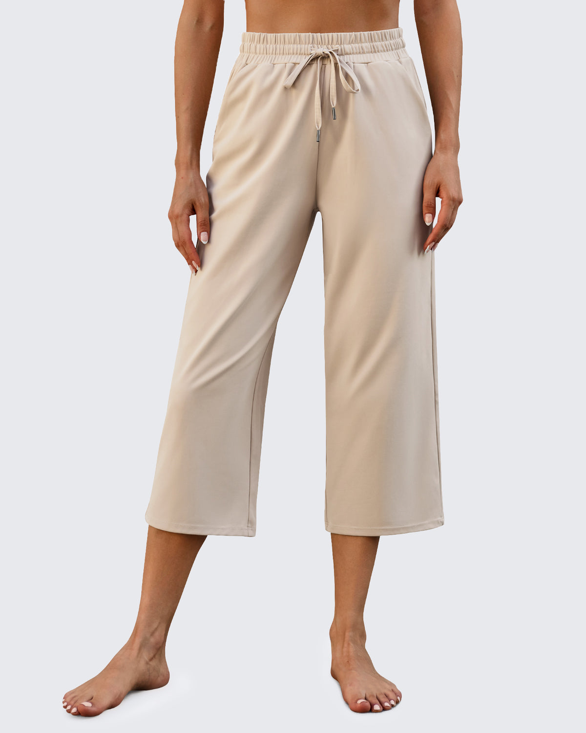 G4Free Activewear - Wide Leg Mid-Waist Drawstring Capris Pants -GF24J221AA-S-GF24J221AB-M-GF24J221AC-L-GF24J221AD-XL-GF24J221AE-XXL