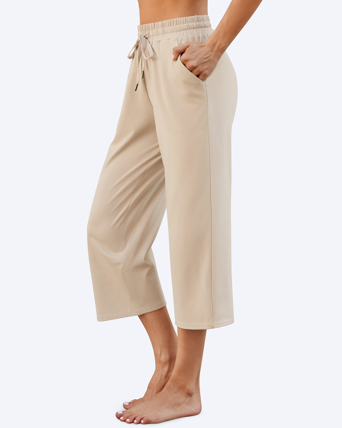 G4Free Activewear - Wide Leg Mid-Waist Drawstring Capris Pants -GF24J221AA-S-GF24J221AB-M-GF24J221AC-L-GF24J221AD-XL-GF24J221AE-XXL