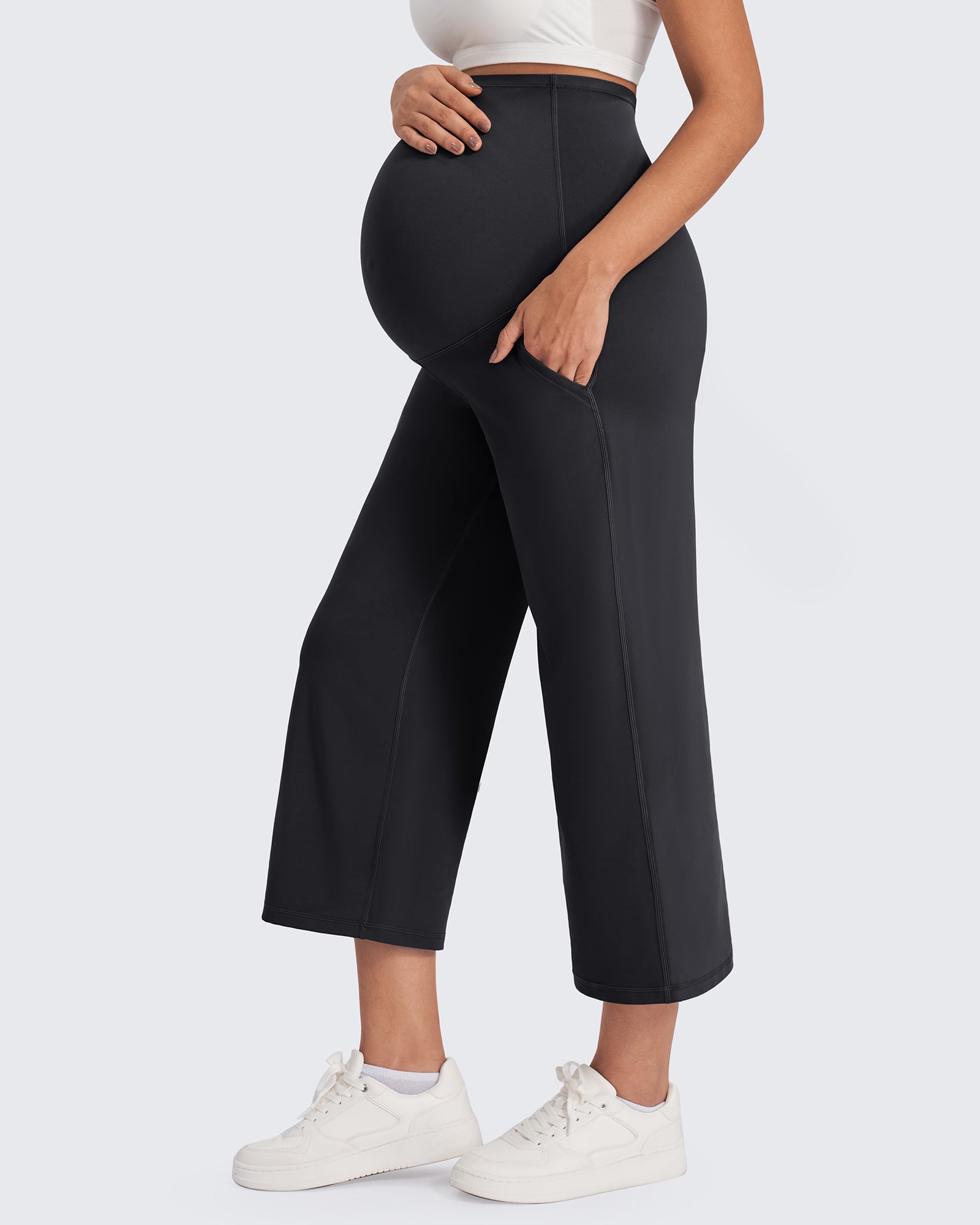G4Free Activewear Maternity Capris Cropped Yoga Pants 21'' #Black / S-Black / M-Black / L-Black / XL-Black / XXL-Black / XS-Khaki / S-Khaki / M-Khaki / L-Khaki / XL