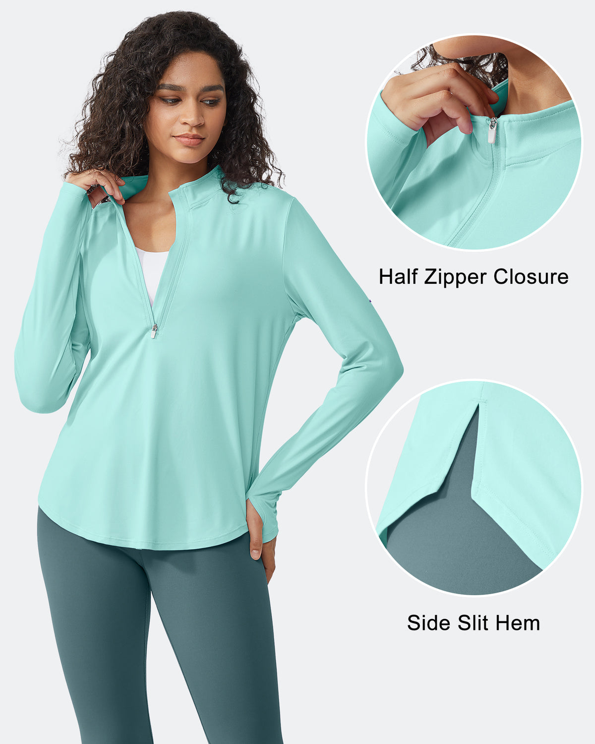 G4Free Activewear Quick Dry High Neck Sun Half Zip Tops