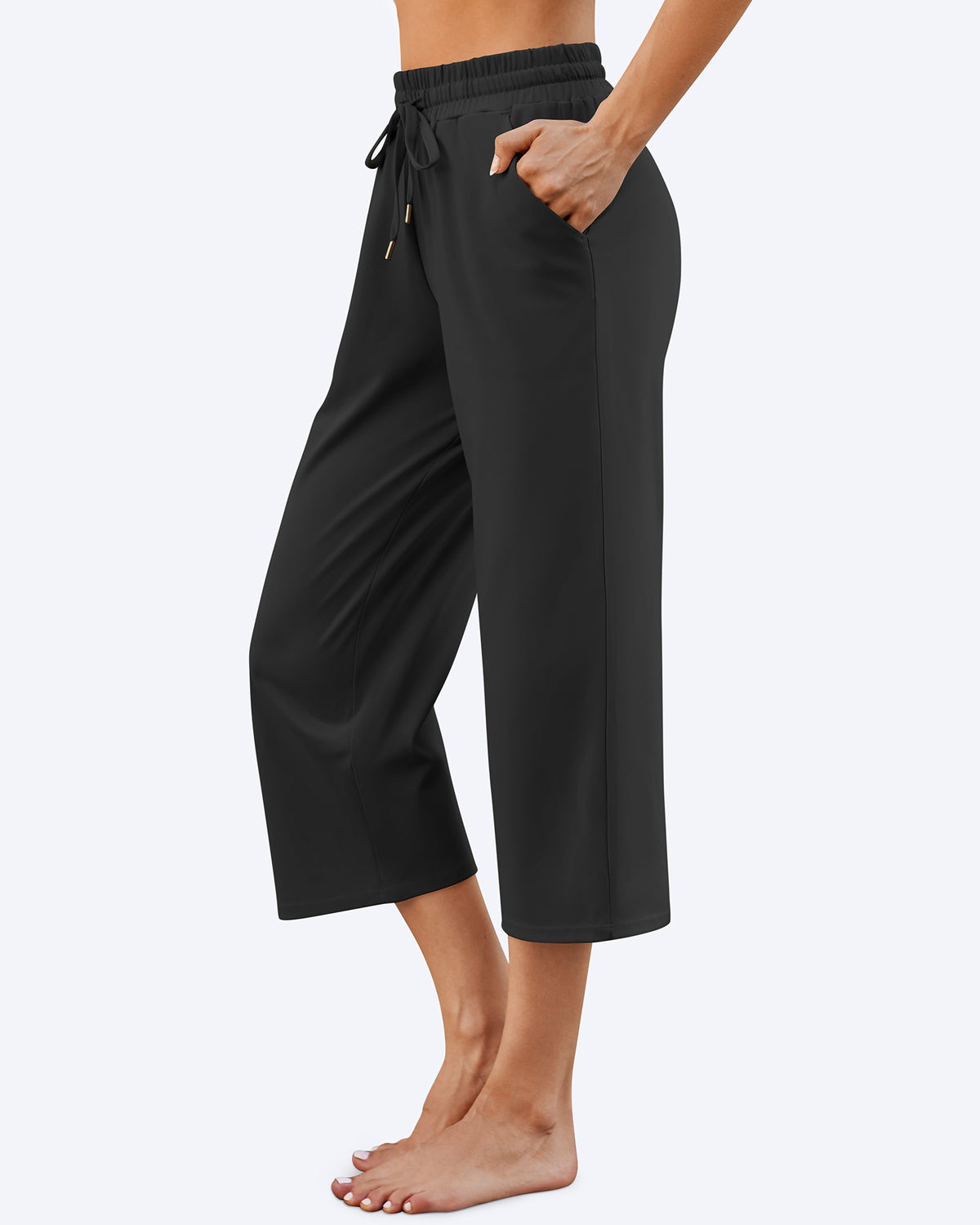 G4Free Activewear - Wide Leg Mid-Waist Drawstring Capris Pants -GF24J221AA-S-GF24J221AB-M-GF24J221AC-L-GF24J221AD-XL-GF24J221AE-XXL