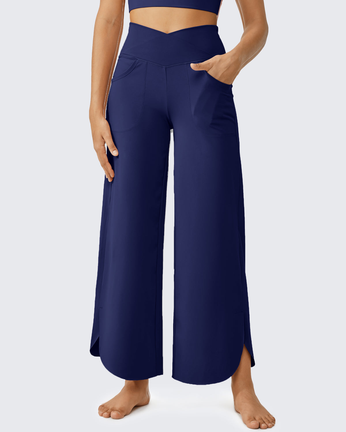 G4Free Activewear - Wide Leg Cross High-Waist Capri Pants 29 -GF24J196AA-S-GF24J196AB-M-GF24J196AC-L-GF24J196AD-XL-GF24J196AE-XXL