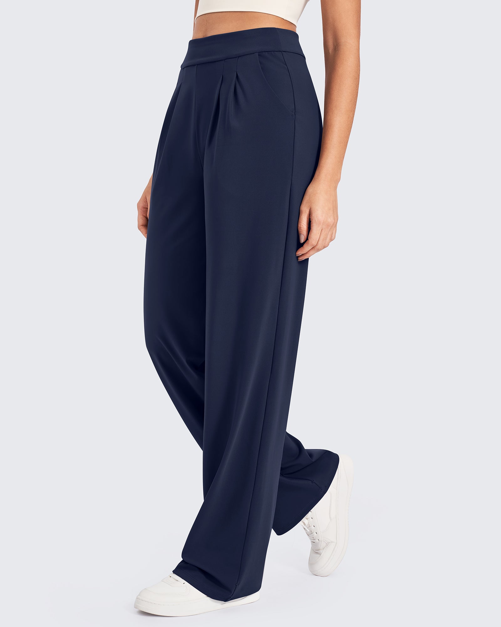 G4Free Activewear Bizcasual High-Waist Work Wide Leg Pants # Navy