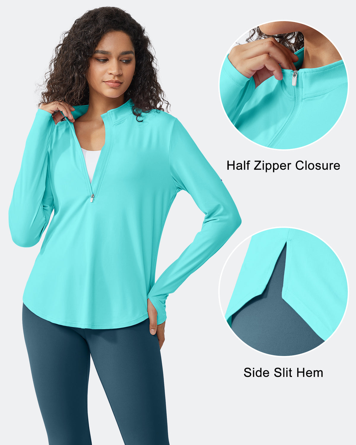 G4Free Activewear Quick Dry High Neck Sun Half Zip Tops