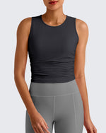G4Free Activewear - Lightbreeze Side Ruched Sleeveless Workout Tops -GF25L322AF-XS-GF25L322AA-S-GF25L322AB-M-GF25L322AC-L-GF25L322AD-XL