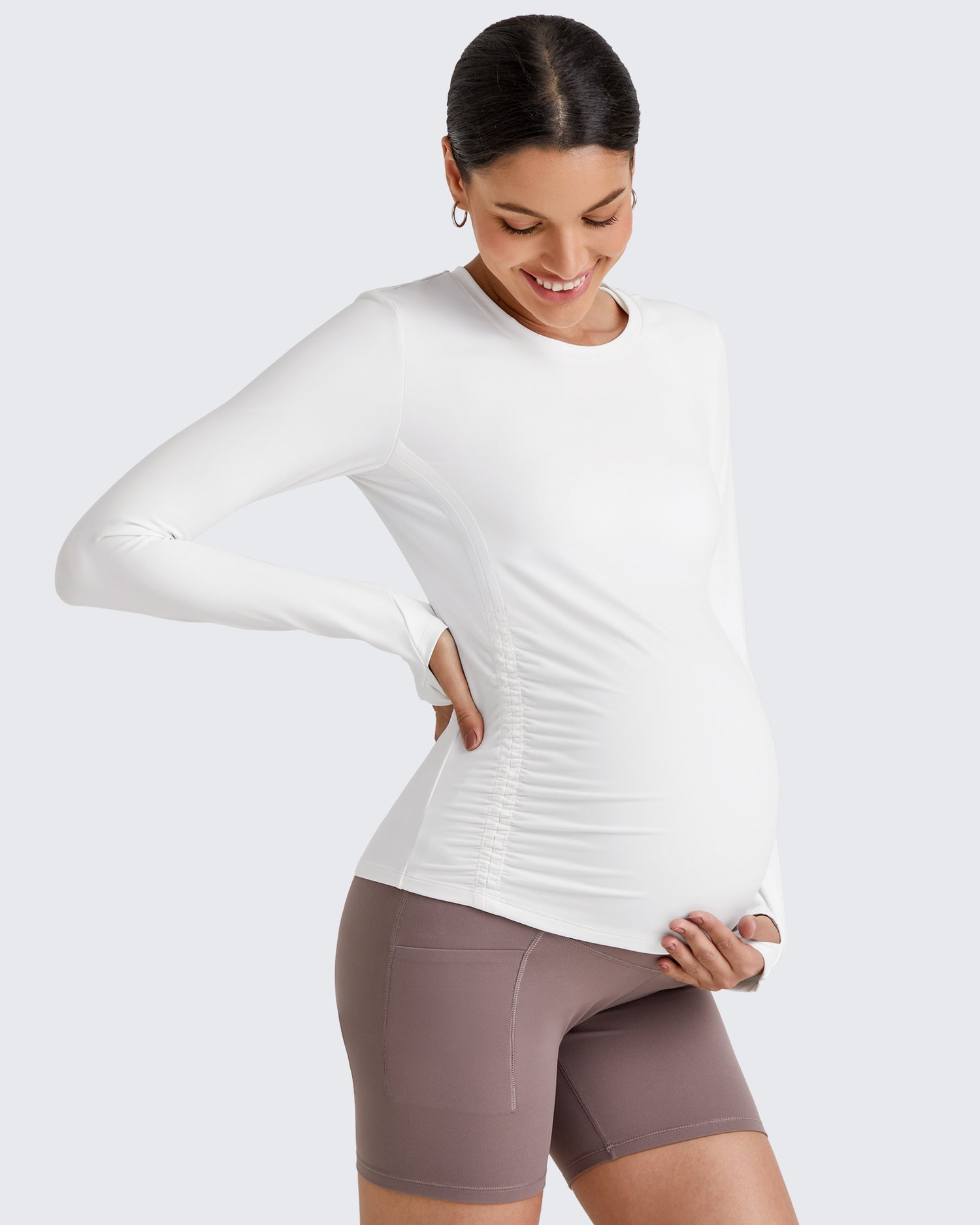 G4Free Activewear - BareFeel Crew Neck Ruches Maternity Long Sleeve -GF25BY380CA-S-GF25BY380CB-M-GF25BY380CC-L-GF25BY380CD-XL-GF25BY380CE-XXL