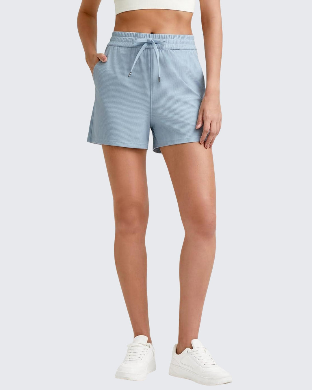 G4Free Activewear - Ribbed Mid-Rise Drawstring Shorts -GF25E318AA-S-GF25E318AB-M-GF25E318AC-L-GF25E318AD-XL-GF25E318AE-XXL