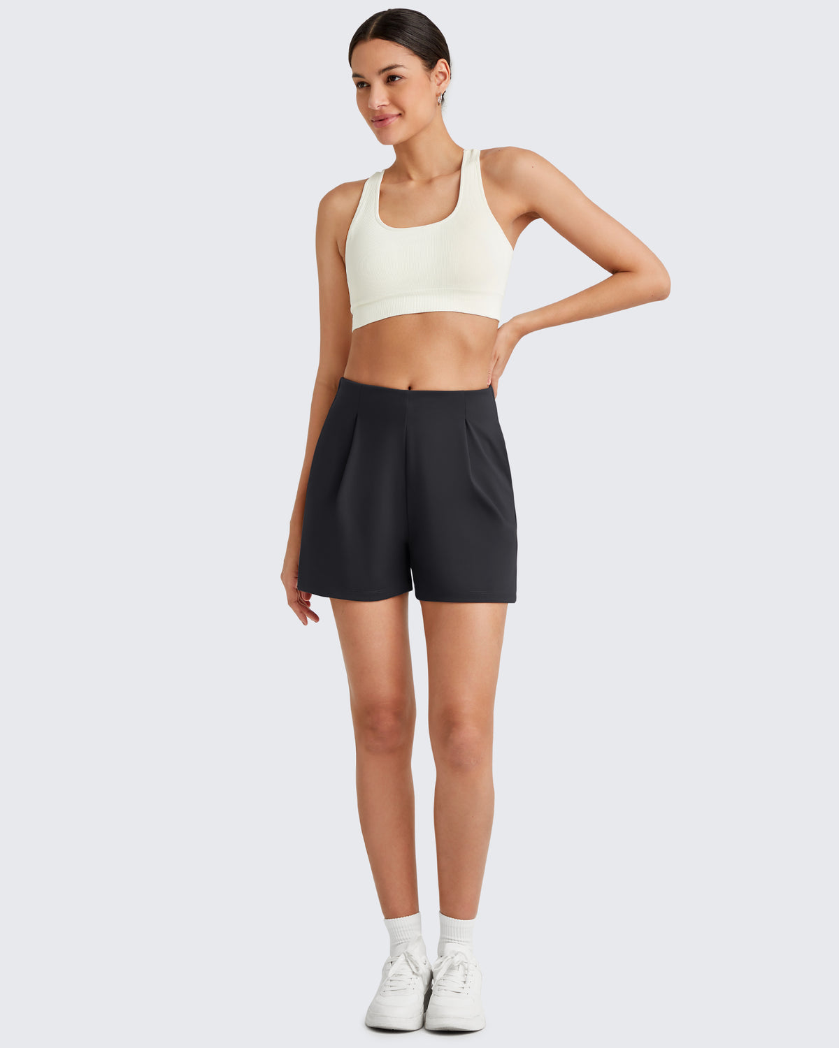 G4Free Activewear - Bizcasual High-Rise Pleated Work Shorts 5'' -GF25E395FA-S-GF25E395FB-M-GF25E395FC-L-GF25E395FD-XL-GF25E395FE-XXL