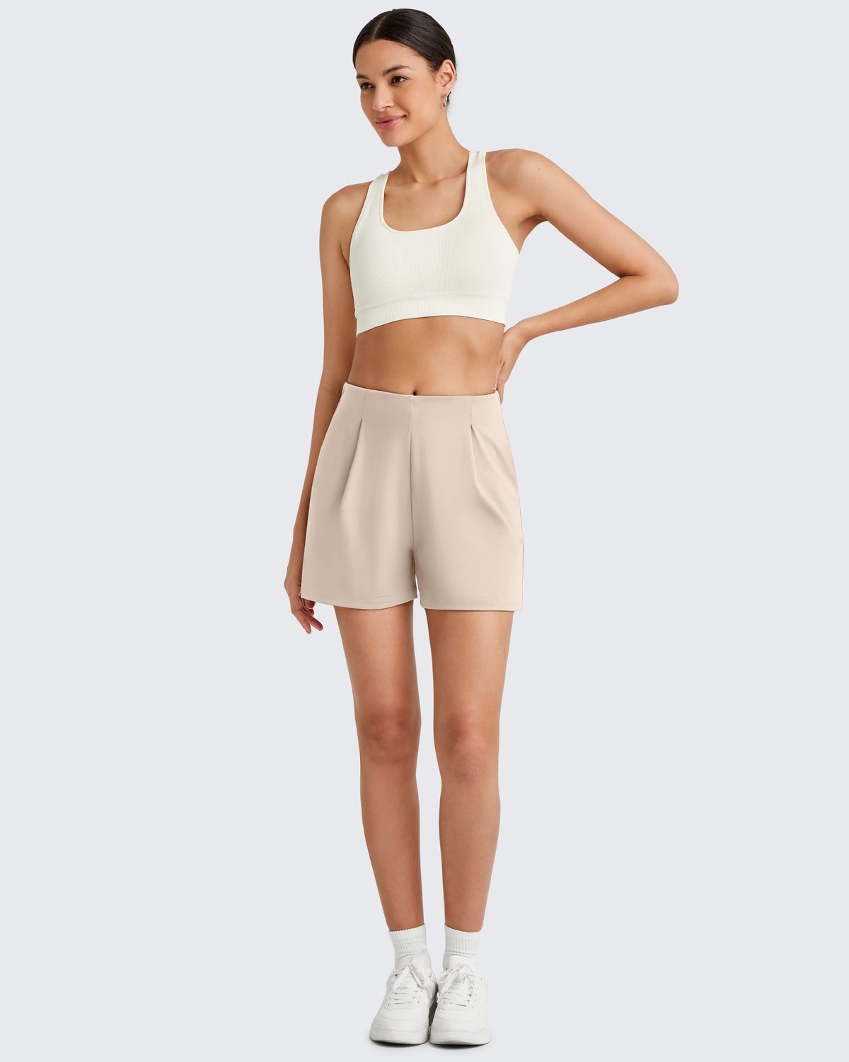 G4Free Activewear - Bizcasual High-Rise Pleated Work Shorts 5'' -GF25E395FA-S-GF25E395FB-M-GF25E395FC-L-GF25E395FD-XL-GF25E395FE-XXL
