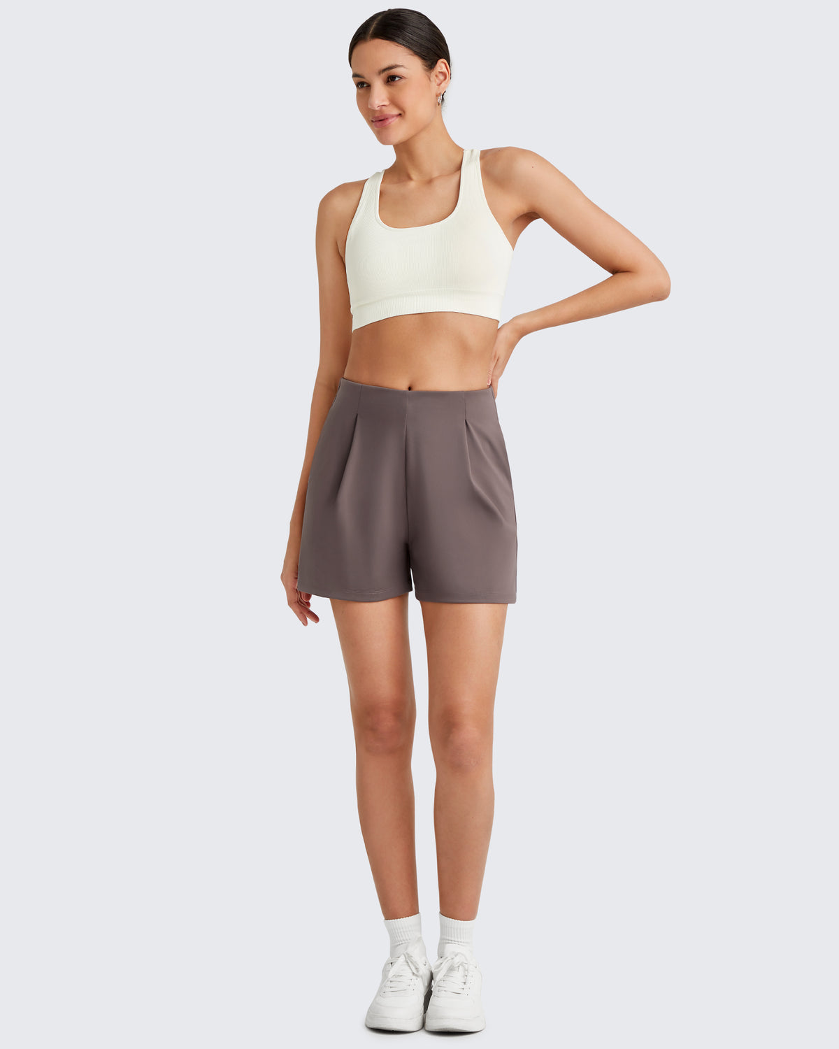G4Free Activewear - Bizcasual High-Rise Pleated Work Shorts 5'' -GF25E395FA-S-GF25E395FB-M-GF25E395FC-L-GF25E395FD-XL-GF25E395FE-XXL