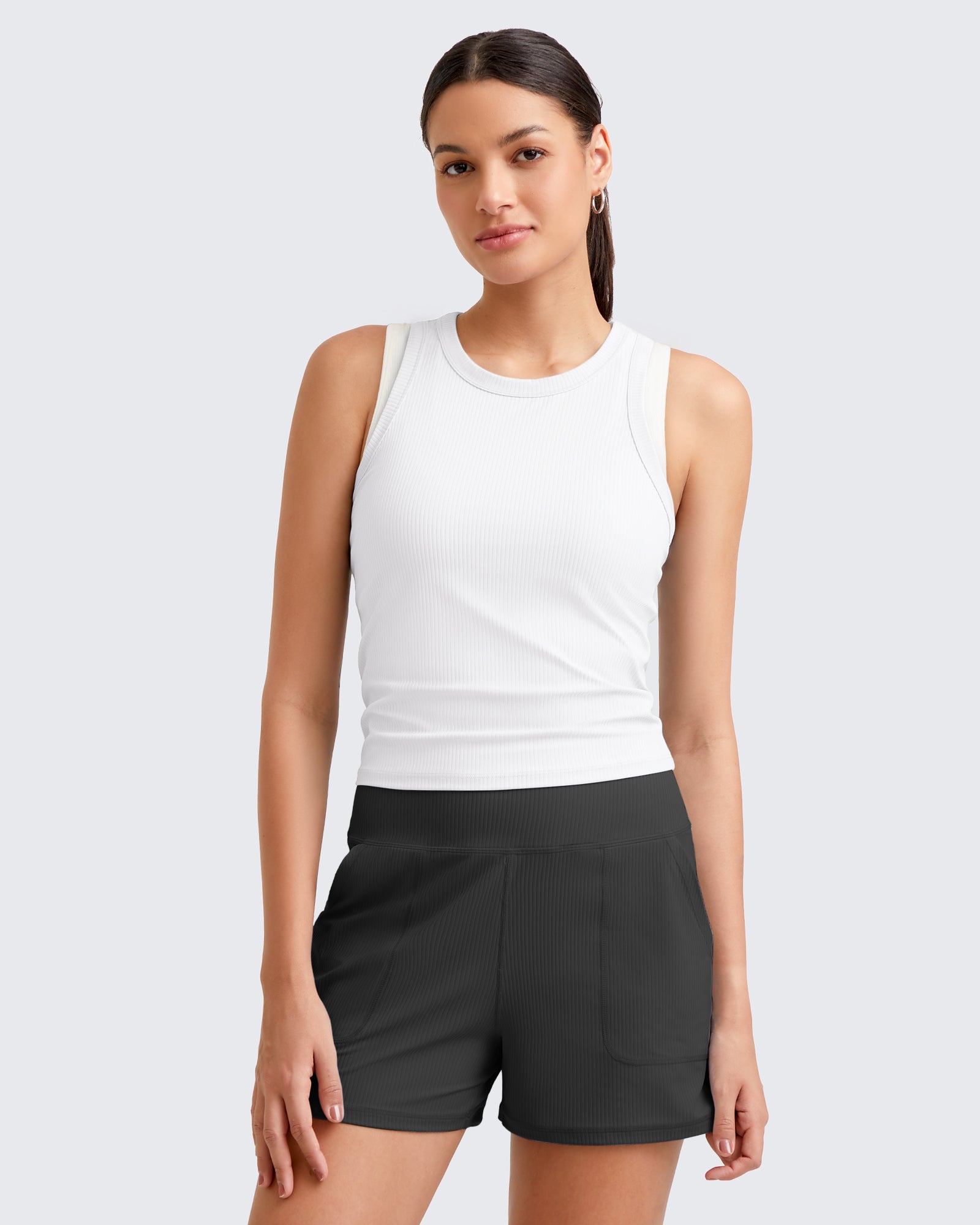 G4Free Activewear Ribbed Slim Racerback Athletic Tanks #Black / S-Black / M-Black / L-Black / XL-Black / XS-White / S-White / M-White / L-White / XL-White / XS