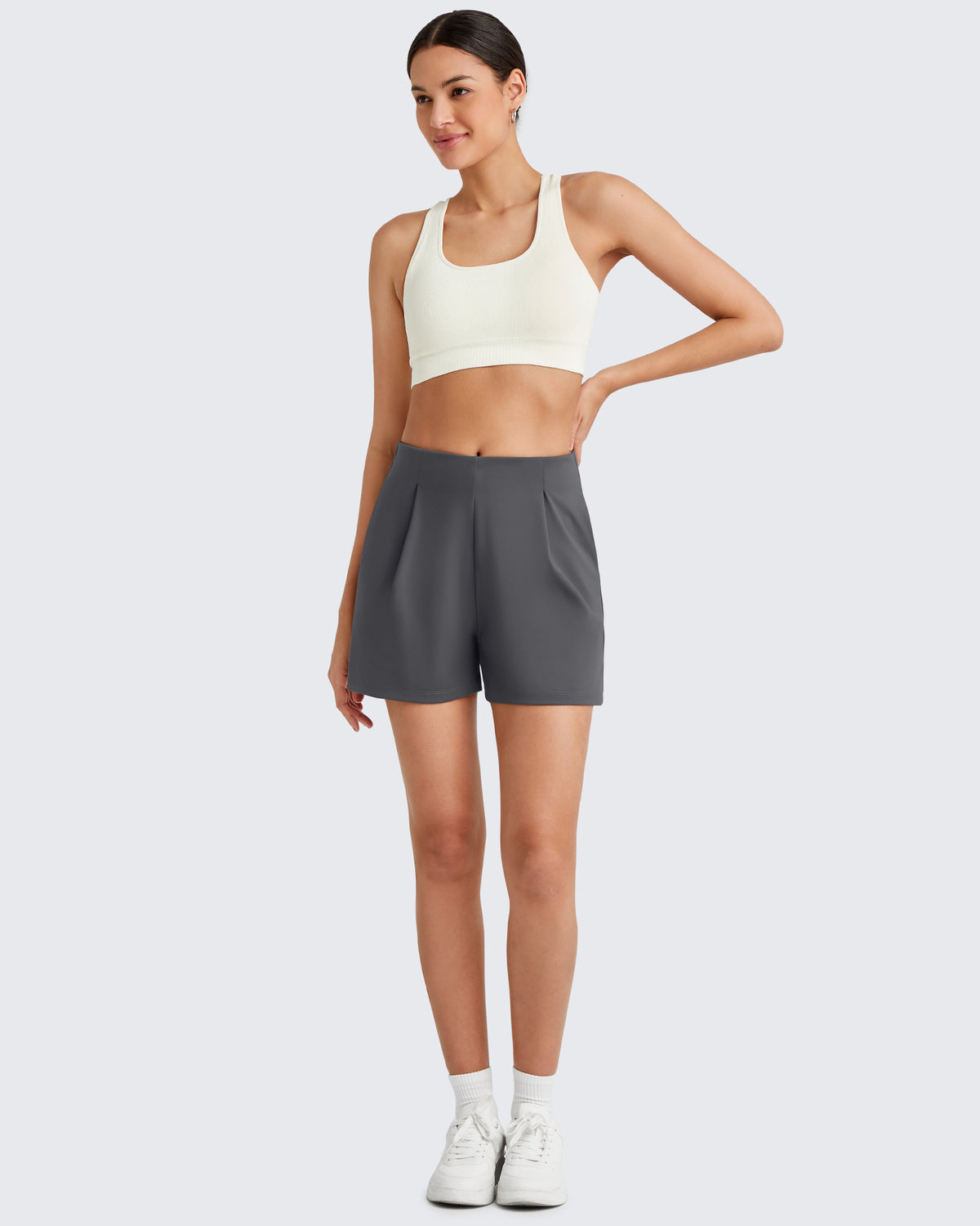 G4Free Activewear - Bizcasual High-Rise Pleated Work Shorts 5'' -GF25E395FA-S-GF25E395FB-M-GF25E395FC-L-GF25E395FD-XL-GF25E395FE-XXL