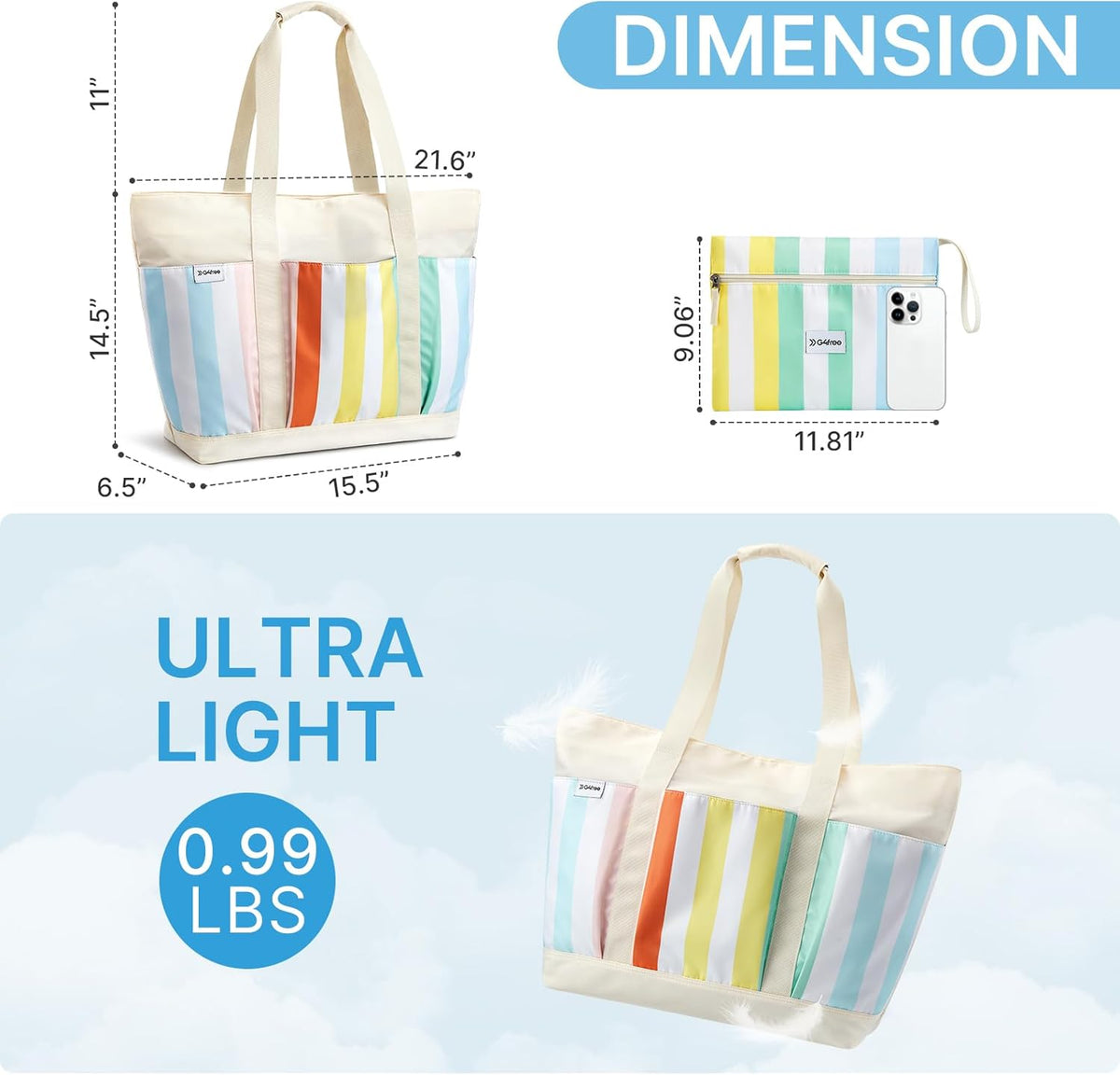G4Free Activewear - G4Free Foldable Waterproof Beach Tote Pool Bag -TN24B462A-TN24B462B-TN24B462C