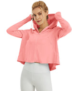 G4Free Activewear - UV Sun Crop Zip Hoodie Long Sleeve -GF21B010AA-S-GF21B010AB-M-GF21B010AC-L-GF21B010AD-XL-GF21B010BA-S