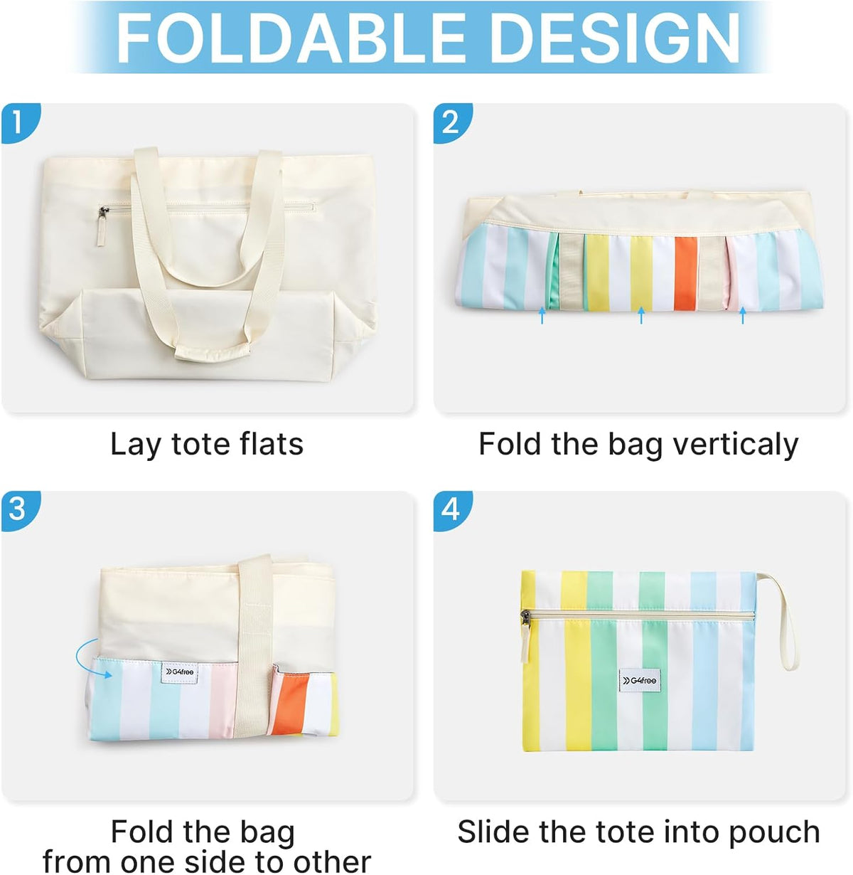 G4Free Activewear - G4Free Foldable Waterproof Beach Tote Pool Bag -TN24B462A-TN24B462B-TN24B462C