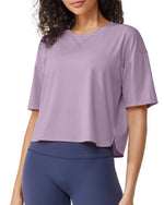 G4Free Activewear - Scoop Neck Short Sleeve Workout Crop Tops -GF24B199BA-S-GF24B199BB-M-GF24B199BC-L-GF24B199BD-XL-GF24B199BE-XXL