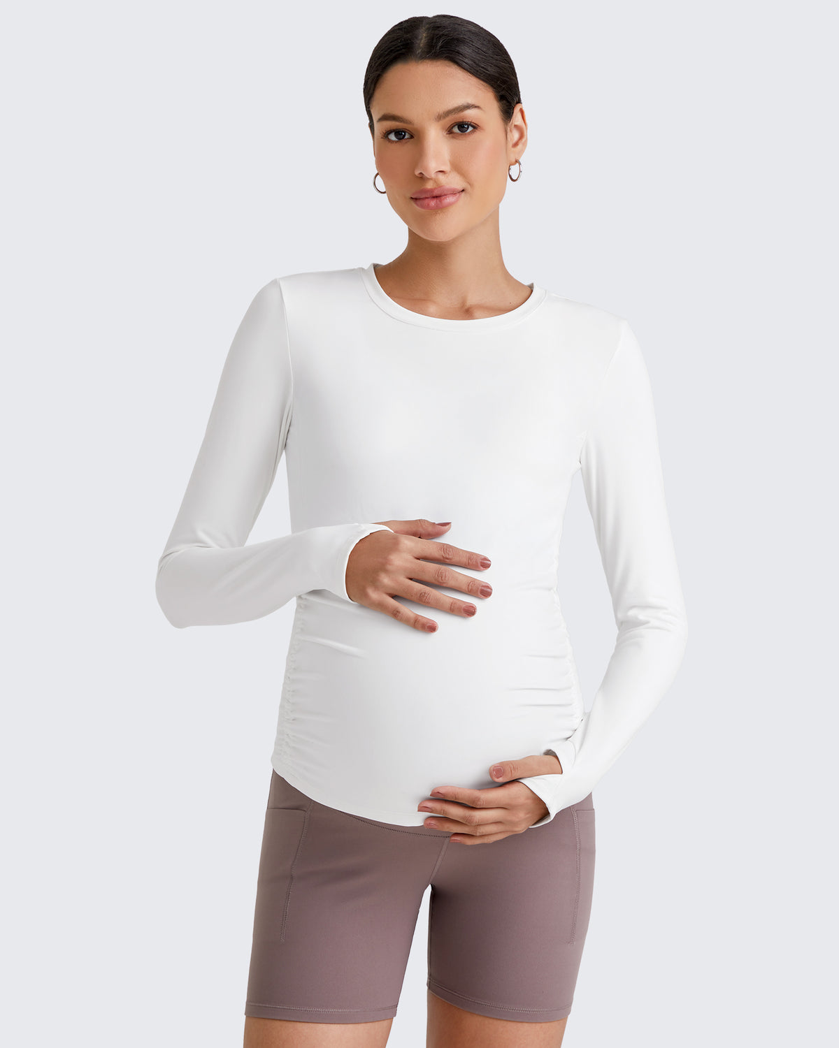 G4Free Activewear - BareFeel Crew Neck Ruches Maternity Long Sleeve -GF25BY380CA-S-GF25BY380CB-M-GF25BY380CC-L-GF25BY380CD-XL-GF25BY380CE-XXL