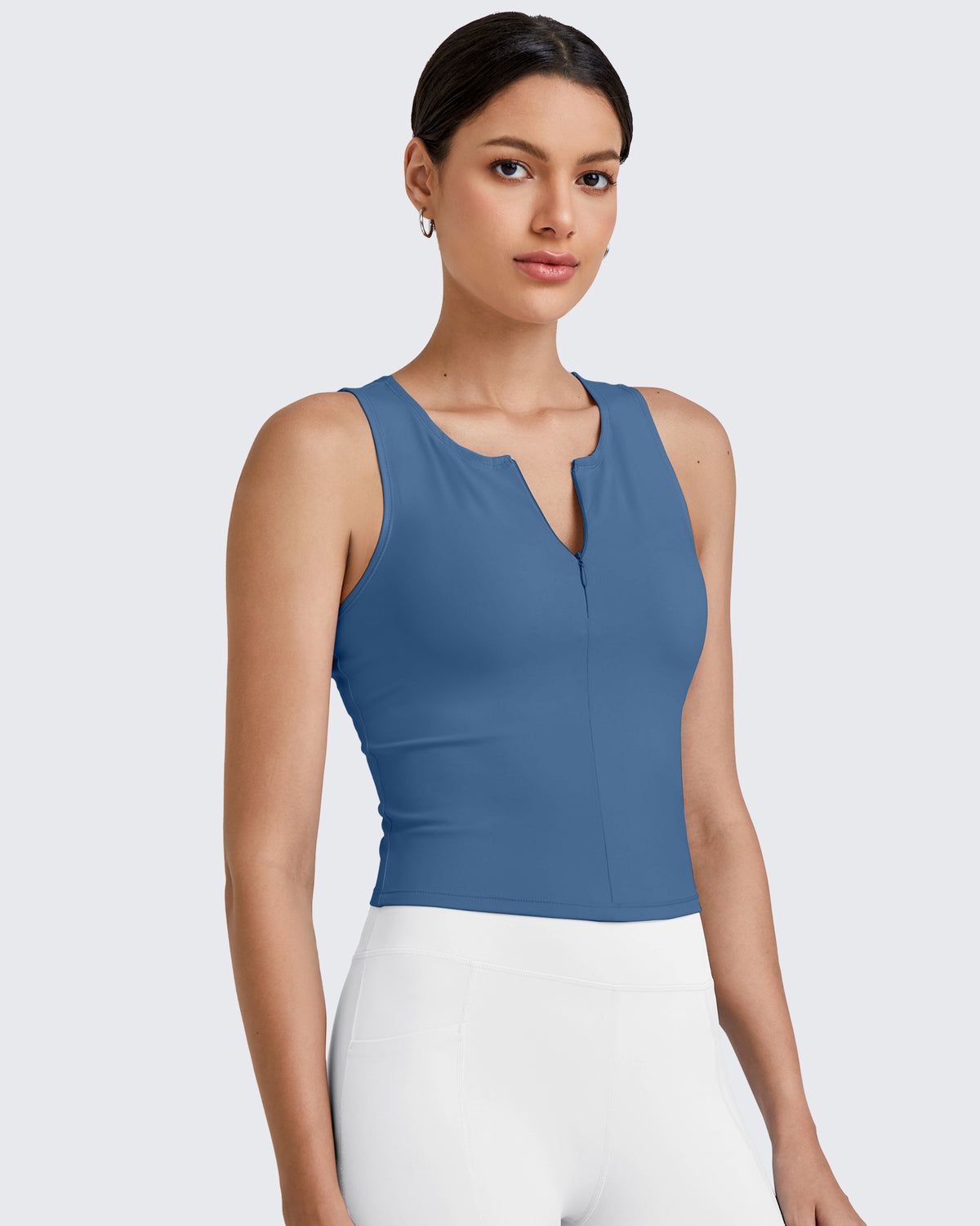 G4Free Activewear BareFeel Half Zip Cropped Workout Tank Tops