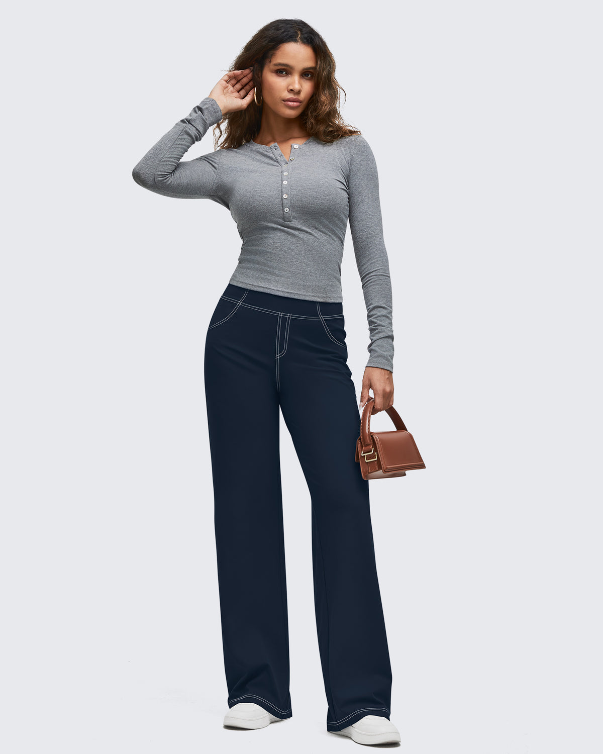 G4Free Activewear - Contrast Stitch High-Waist Wide Leg Pants -GF25J581AA-S-GF25J582AA-S-GF25J583AA-S-GF25J581AB-M-GF25J582AB-M