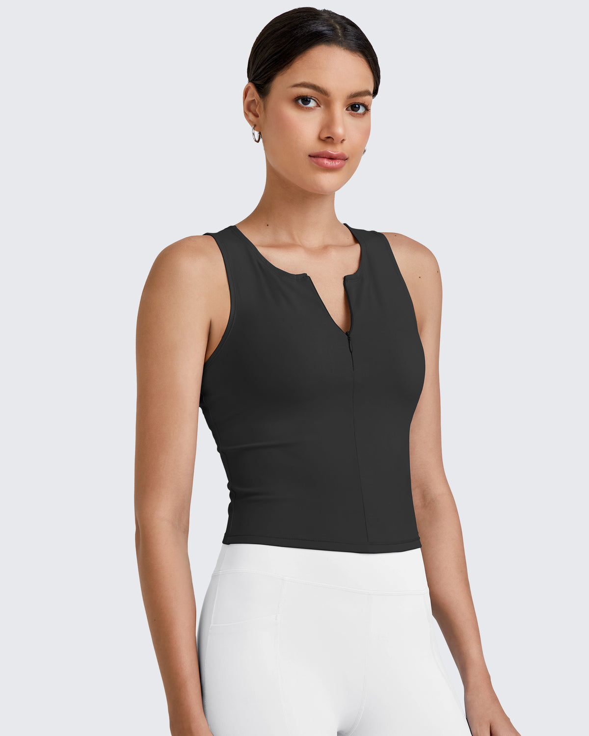 G4Free Activewear BareFeel Half Zip Cropped Workout Tank Tops