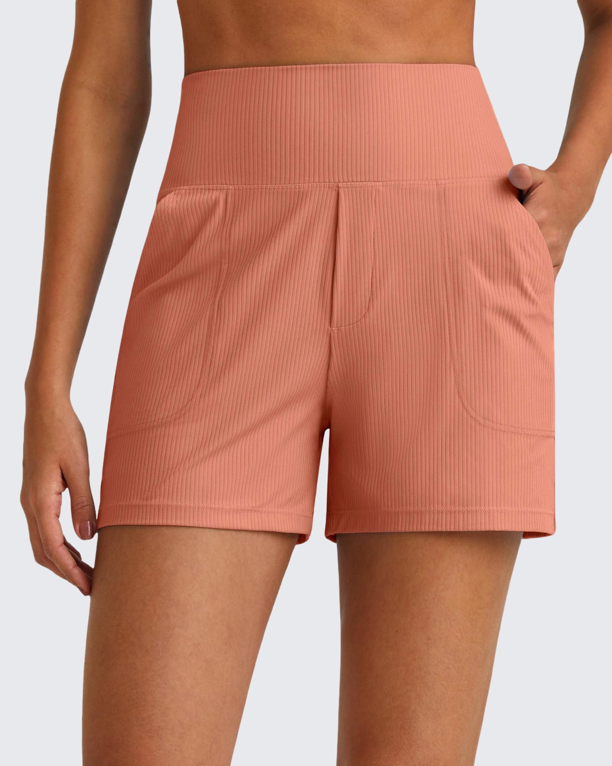 G4Free Activewear - Ribbed High-Rise Dressy Casual Shorts -GF25E304AA-S-GF25E304AB-M-GF25E304AC-L-GF25E304AD-XL-GF25E304AE-XXL