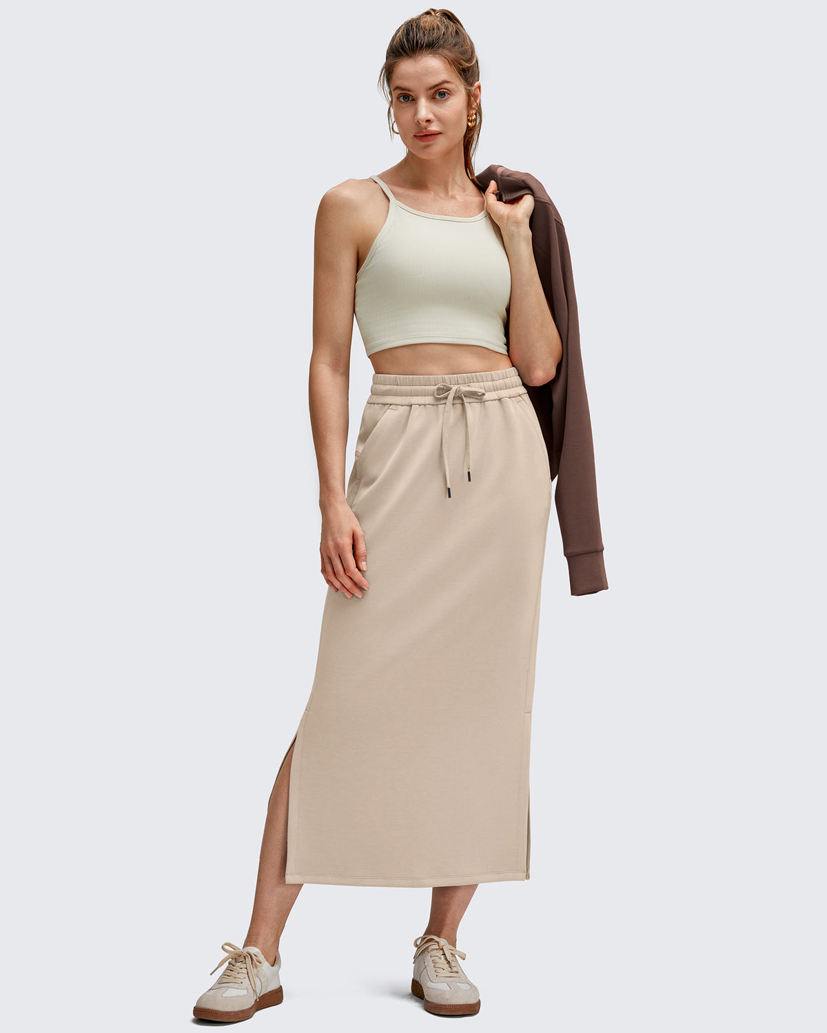 G4Free Activewear - Smoofit Side Slits Drawstring Long Skirts -GF25S465EA-S-GF25S465EB-M-GF25S465EC-L-GF25S465ED-XL-GF25S465EF-XS