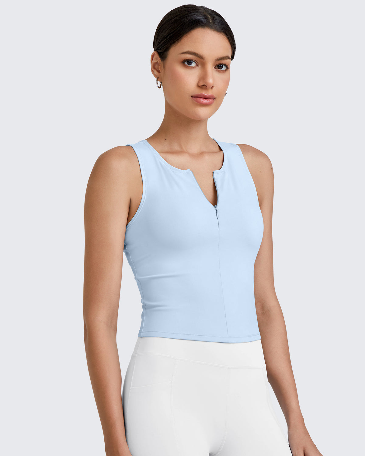 G4Free Activewear BareFeel Half Zip Cropped Workout Tank Tops