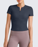 G4Free Activewear - Ribbed Half Zip Slim Work Out Short Sleeve -GF25K332AA-S-GF25K332AB-M-GF25K332AC-L-GF25K332AD-XL-GF25K332AF-XS