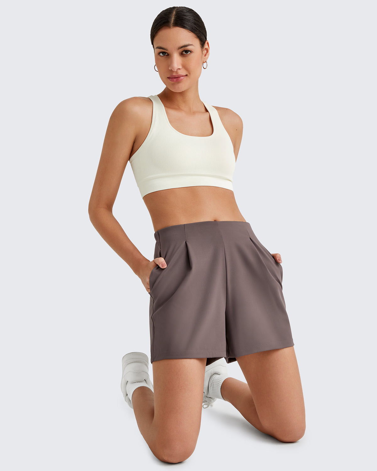 G4Free Activewear - Bizcasual High-Rise Pleated Work Shorts 5'' -GF25E395FA-S-GF25E395FB-M-GF25E395FC-L-GF25E395FD-XL-GF25E395FE-XXL