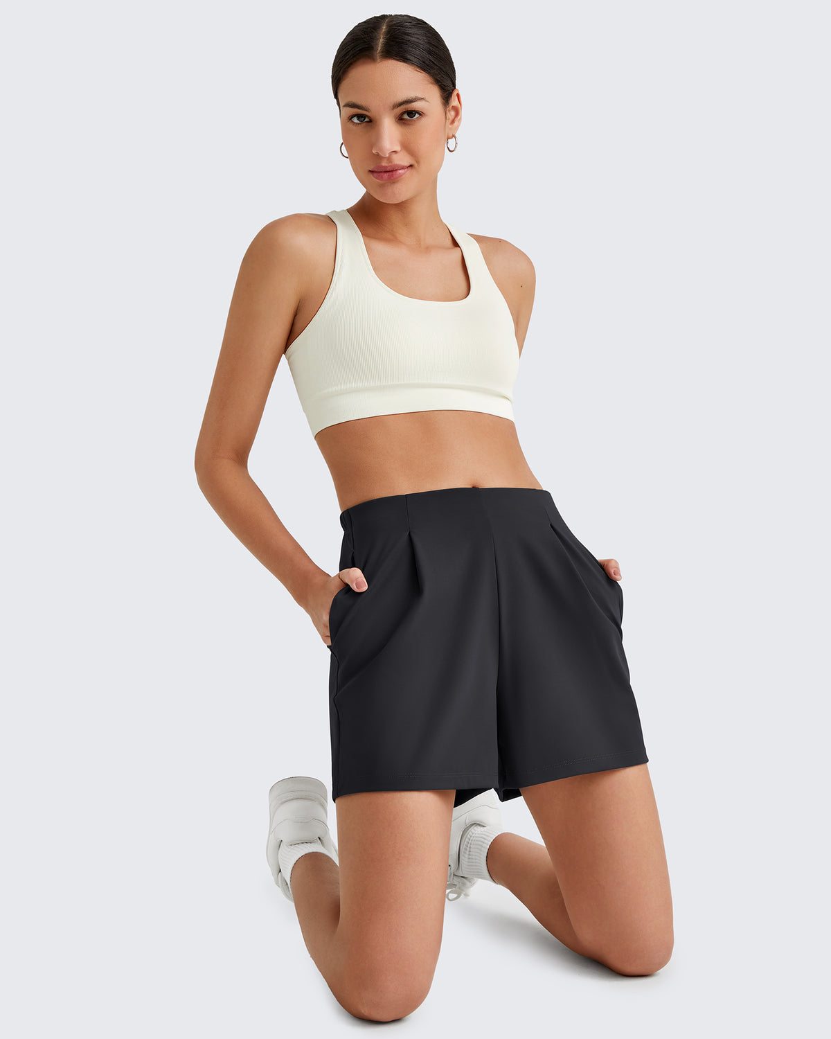 G4Free Activewear - Bizcasual High-Rise Pleated Work Shorts 5'' -GF25E395FA-S-GF25E395FB-M-GF25E395FC-L-GF25E395FD-XL-GF25E395FE-XXL