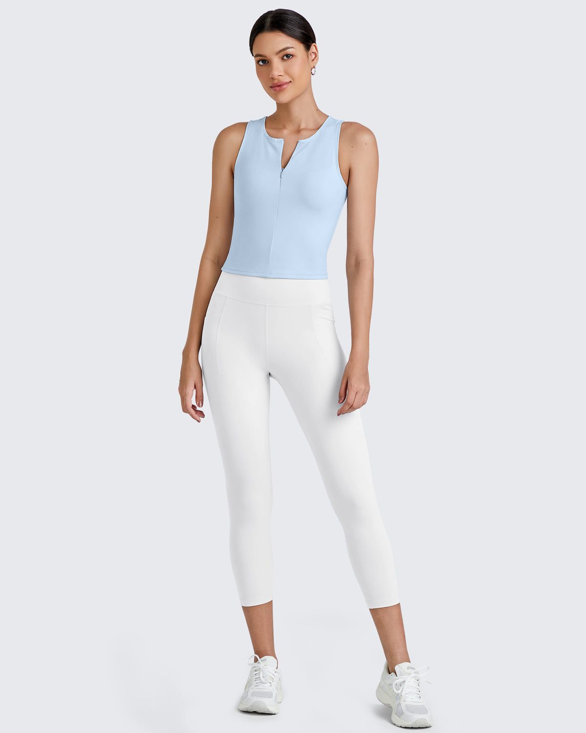 G4Free Activewear BareFeel Half Zip Cropped Workout Tank Tops