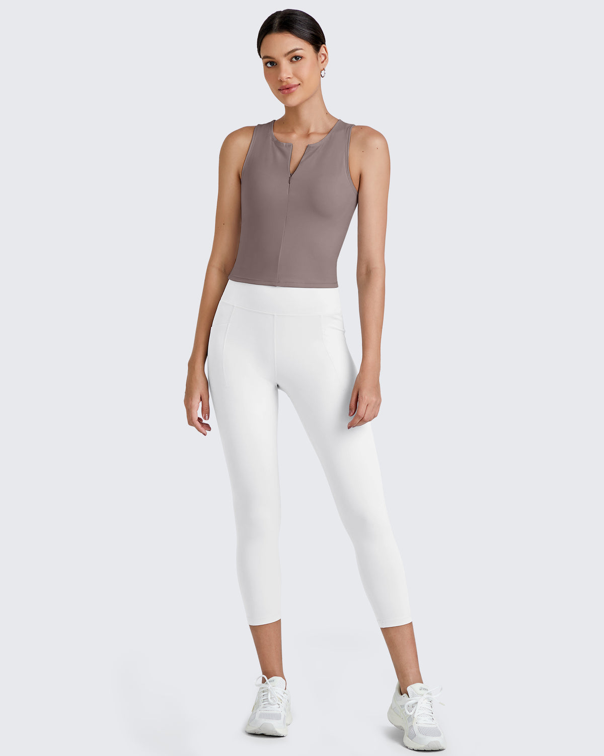 G4Free Activewear BareFeel Half Zip Cropped Workout Tank Tops