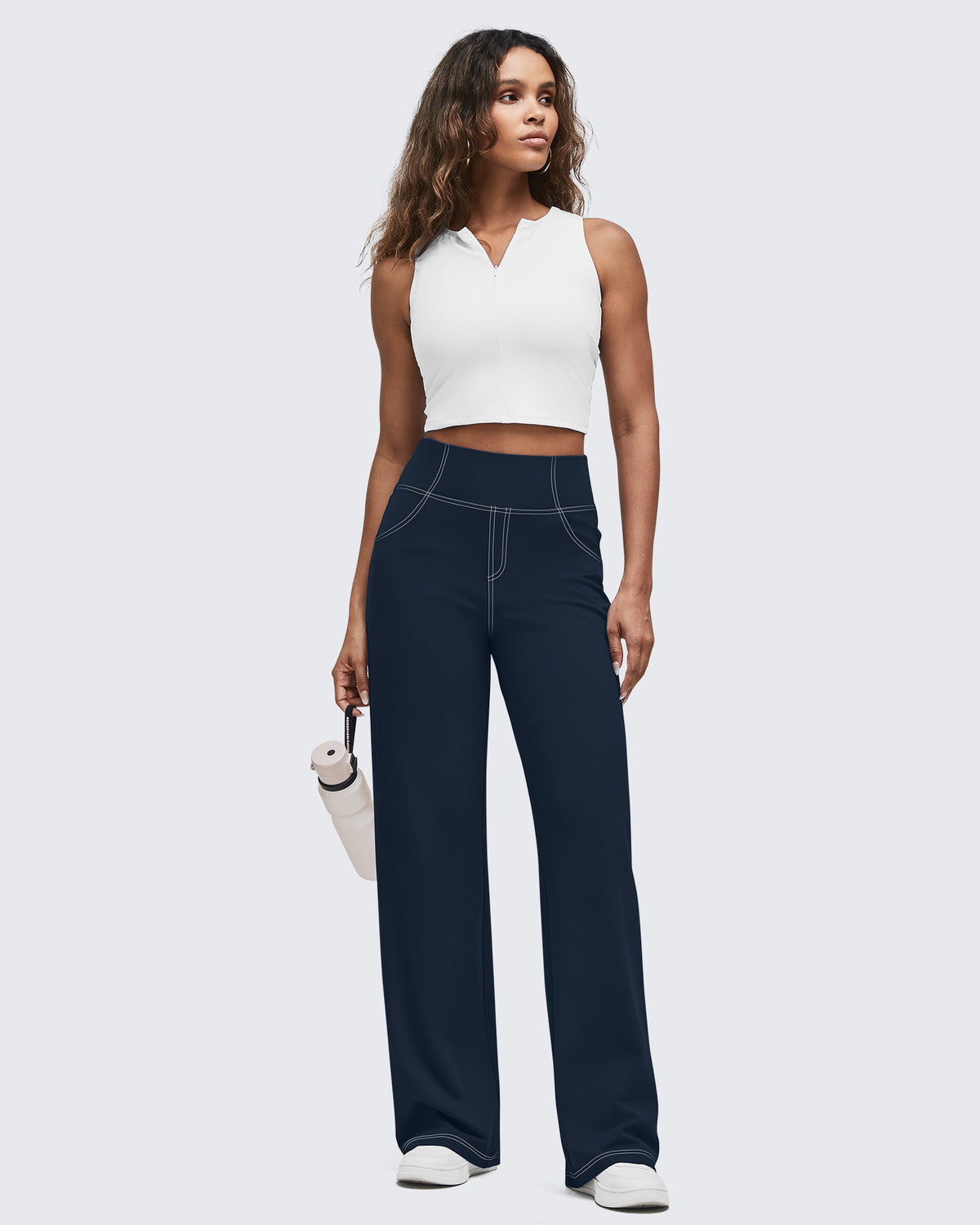 G4Free Activewear - Contrast Stitch High-Waist Wide Leg Pants -GF25J581AA-S-GF25J582AA-S-GF25J583AA-S-GF25J581AB-M-GF25J582AB-M