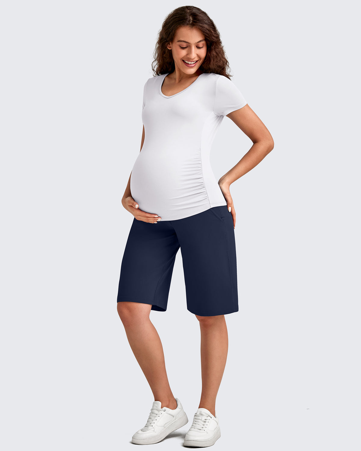 G4Free Activewear - Maternity Athletic Bermuda Shorts 12'' -GF25EY508AA-S-GF25EY508AB-M-GF25EY508AC-L-GF25EY508AD-XL-GF25EY508AE-XXL