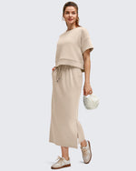 G4Free Activewear - Smoofit Side Slits Drawstring Long Skirts -GF25S465EA-S-GF25S465EB-M-GF25S465EC-L-GF25S465ED-XL-GF25S465EF-XS