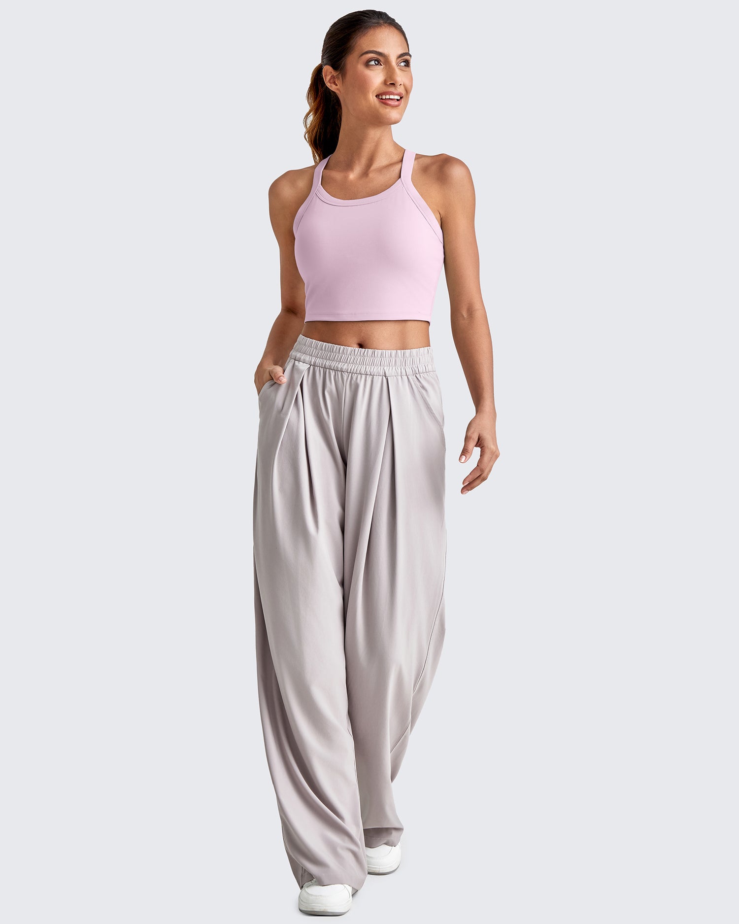 G4Free Activewear Barefeel Racerback Cropped Sports Bra #Pink / S-Pink / M-Pink / L-Pink / XL-Pink / XS-Taupe / S-Taupe / M-Taupe / L-Taupe / XL-Taupe / XS