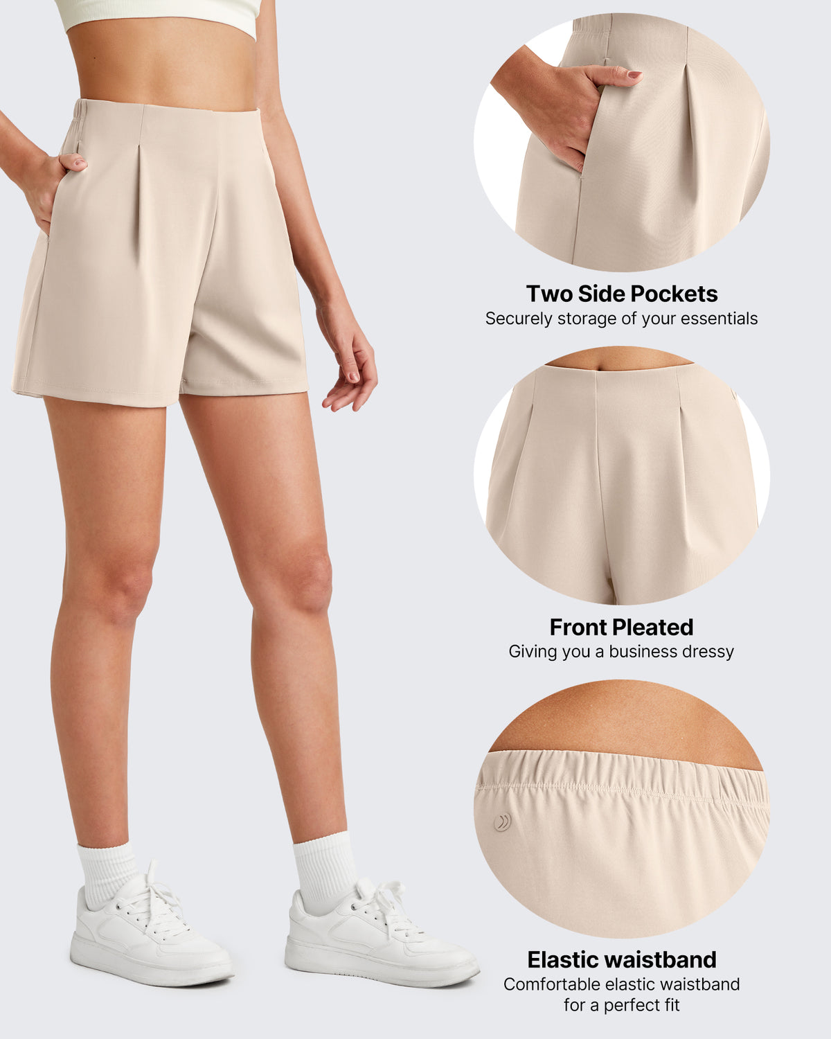 G4Free Activewear - Bizcasual High-Rise Pleated Work Shorts 5'' -GF25E395FA-S-GF25E395FB-M-GF25E395FC-L-GF25E395FD-XL-GF25E395FE-XXL