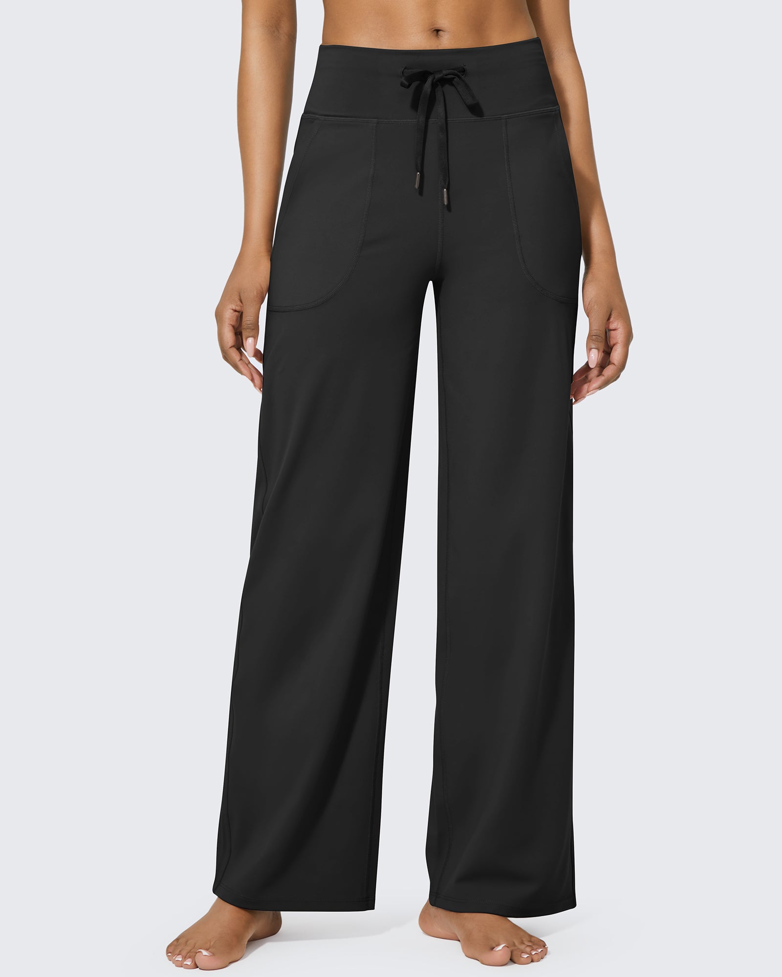 G4Free Activewear Business Casual High-Waist Wide Leg Pants 33 # Black