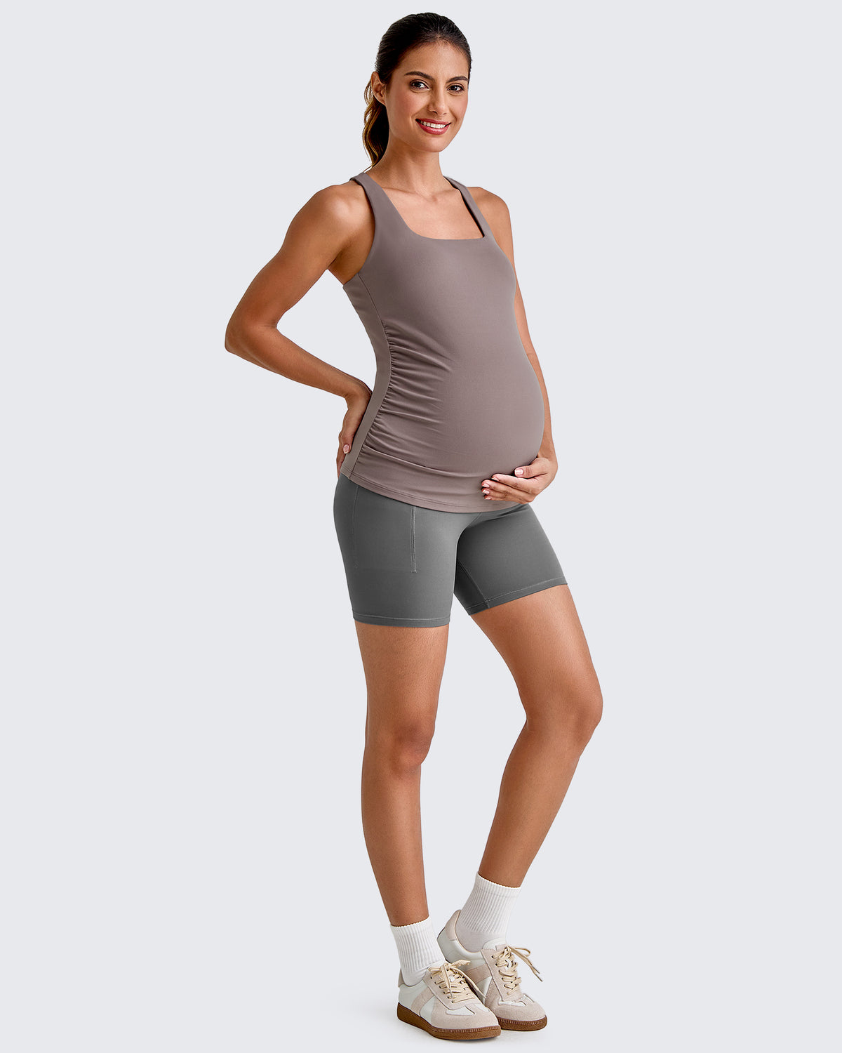 G4Free Activewear - Square Neck Ruched Pregnancy Workout Tanks -GF25LY415IA-S-GF25LY415IB-M-GF25LY415IC-L-GF25LY415ID-XL-GF25LY415IF-XS